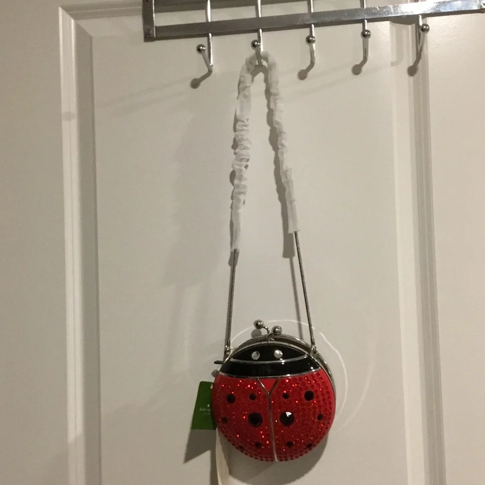 New Kate Spade Red and Black Ladybug Crystal Clutch